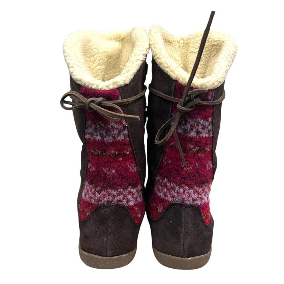 Mocassim Acorn Feminino Fair Isle Botas de Malha Camurça Marrom Aconchegante Forrado Sherpa Tamanho W9 - Imagem 2 de 4
