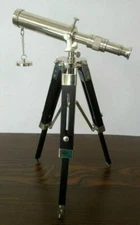 Telescope w/ Wooden Tripod Vintage Antique Nautical Decorative Gift Solid Brass