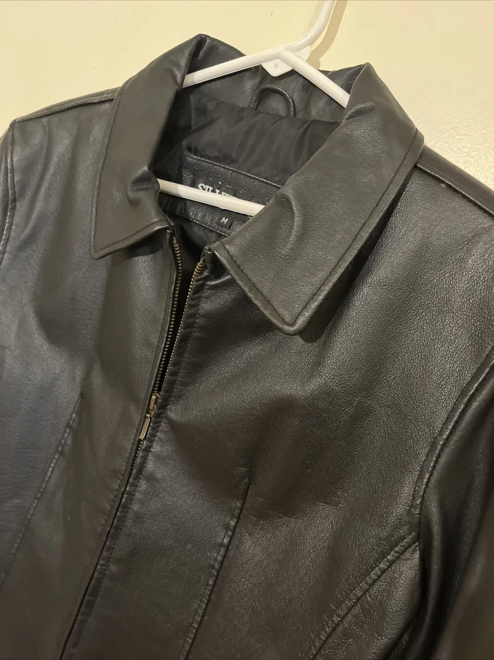 Chaqueta de cuero negra zorro plateado para mujer talla - mediana - ¡USADA EN EXCELENTE ESTADO! Foto 2 de 4