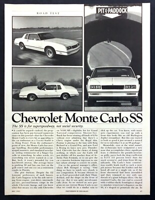 1983 Chevrolet Monte Carlo SS Coupe Road Test Technical Data Review Article