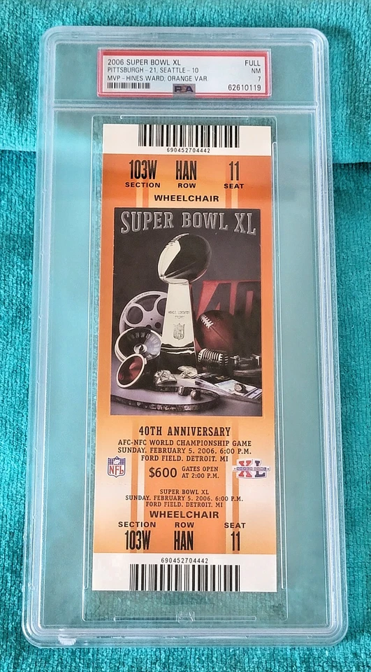 Boleto completo Super Bowl XL - PSA 7 casi nuevo - naranja var - Pittsburgh - Seahawks - NFL Foto 2 de 3