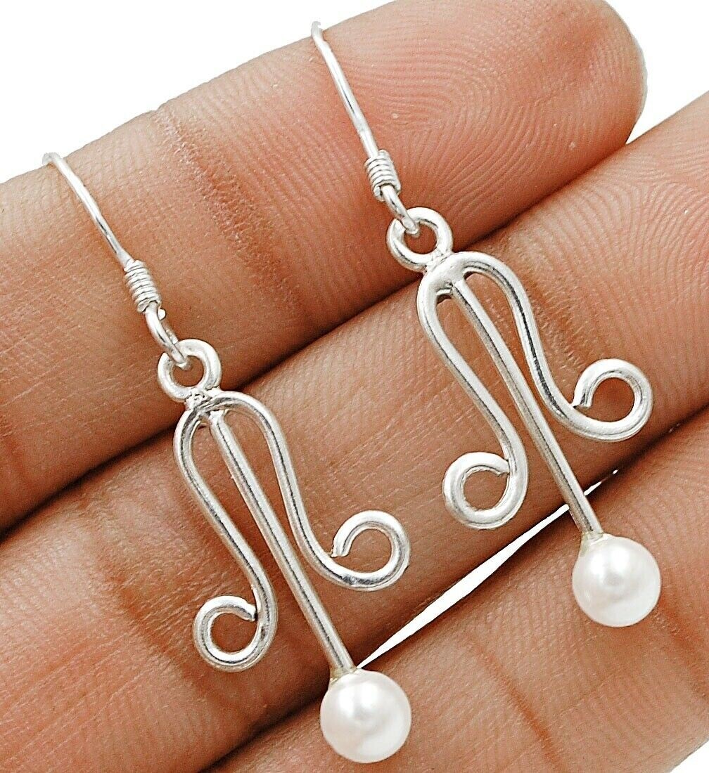 Fresh Water Pearl 925 Sterling Silver Earrings 1.5 Inch Elegant Dangle Jewelry