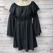 NEW ROMWE Black Contrast  Off The Shoulder Ruffle Trim Dress     Size L WD2-25