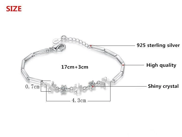 Women Crystal Flower Bracelet Sterling Silver Bangle Birthday Gift