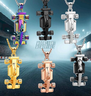 New Racecar Indy F 1 Car Embossed Urn Ashes Cremation Memorial Necklace