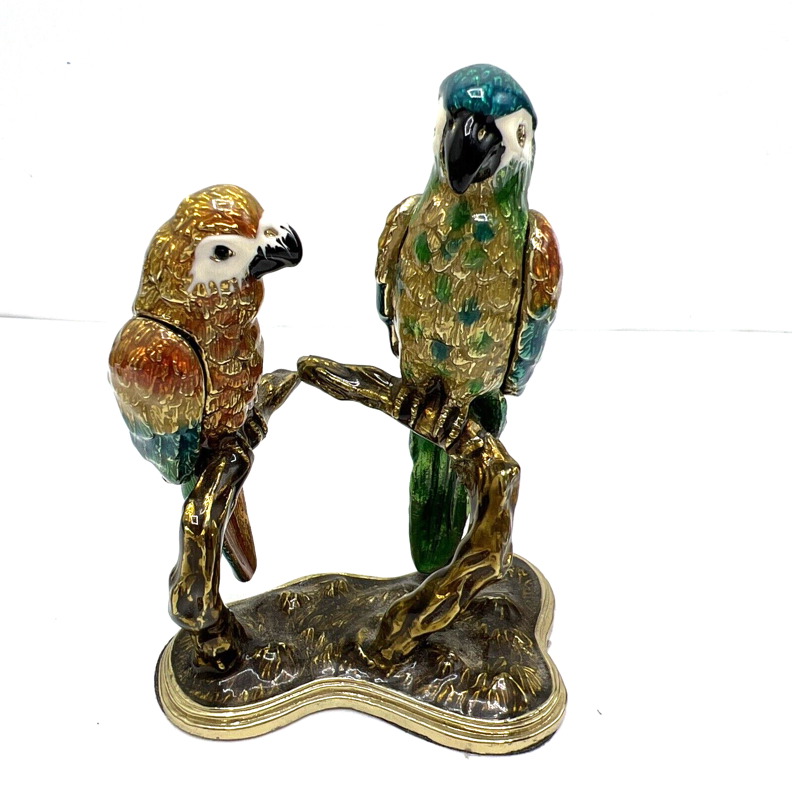 Colorful Enameled Parrot Trinket Box with Dual Hinged Openings