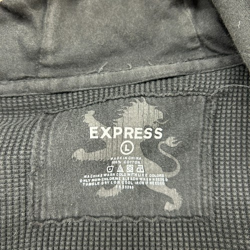 Express Hoodie Mens L Black Full Zip Cotton Drawstring Thermal Waffle Knit Y2K - Picture 7 of 13