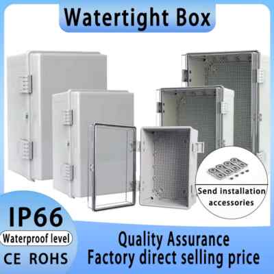 Hinged Plastic Grey/Clear Cover Housing Waterproof Power Electrical Junction Box