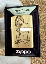 Vintage Pinup Girl Engraved Brass Armor Zippo Lighter Made & Engraved USA