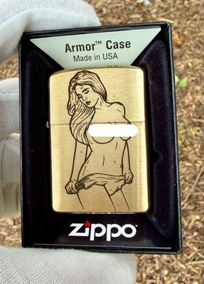 Vintage Pinup Girl Engraved Brass Armor Zippo Lighter   Made & Engraved USA