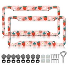 Cute Strawberry License Plate Frames 2 Pack Decorative Metal Holders