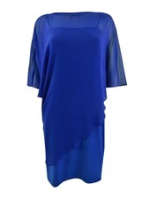 Lauren Ralph Lauren Women's Chiffon-Cape-Overlay Jersey Dress (4, Deep Blue)