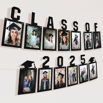 Black Graduation Photo Banner 2025 - Large, 10 Feet | Felt Class of 2025 Banner 