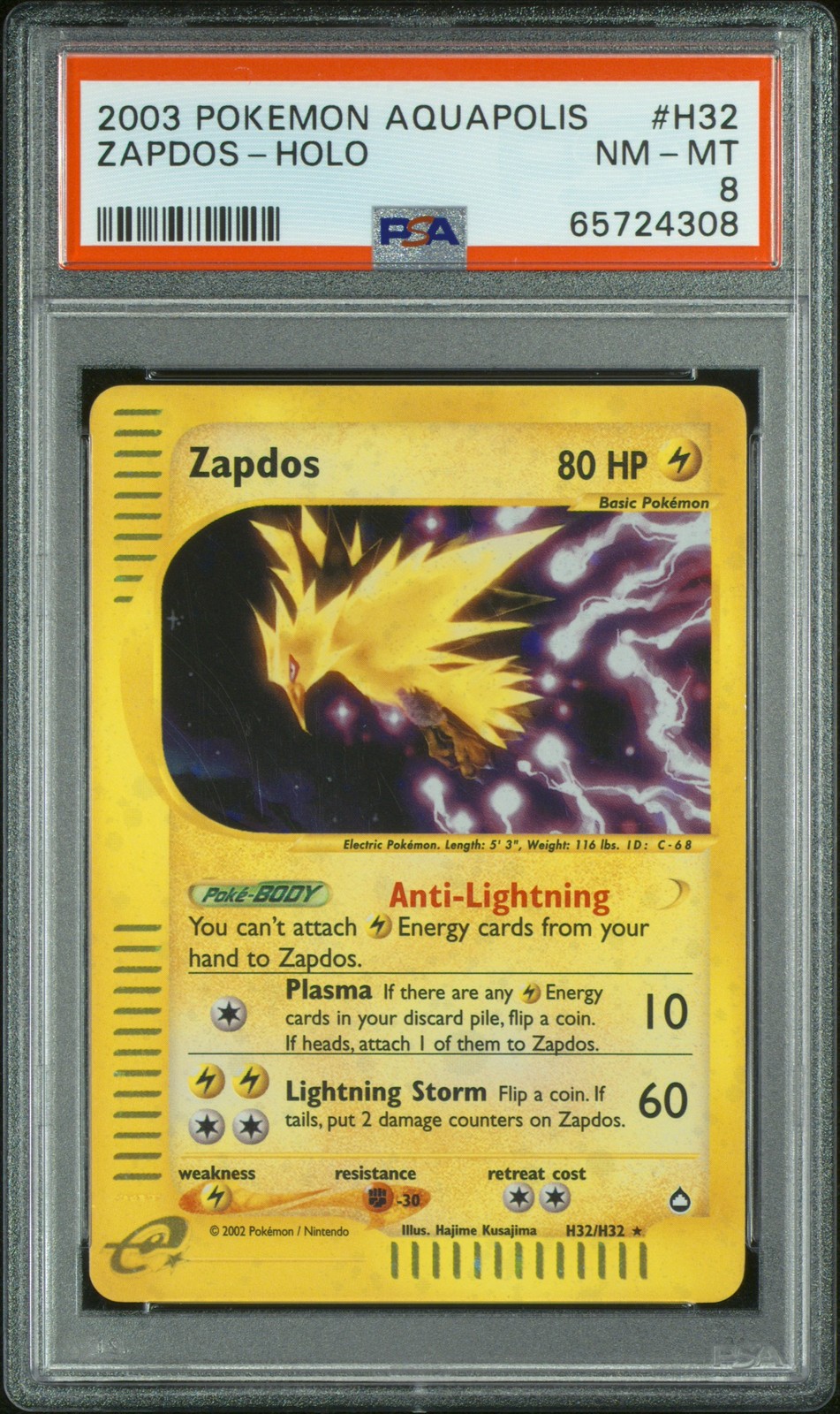 Pokemon Zapdos Holo Aquapolis H32/147 PSA 8