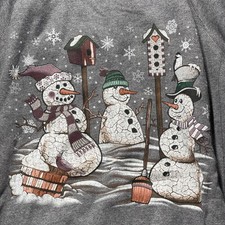 VTG 80s Holiday Christmas Crewneck Sweatshirt Sz M USA Snowman Winter Gray