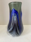 Signed W E Porter 1979 Pulled Feather Blue Iridescent Art Glass Paperweight Vase — photo 6