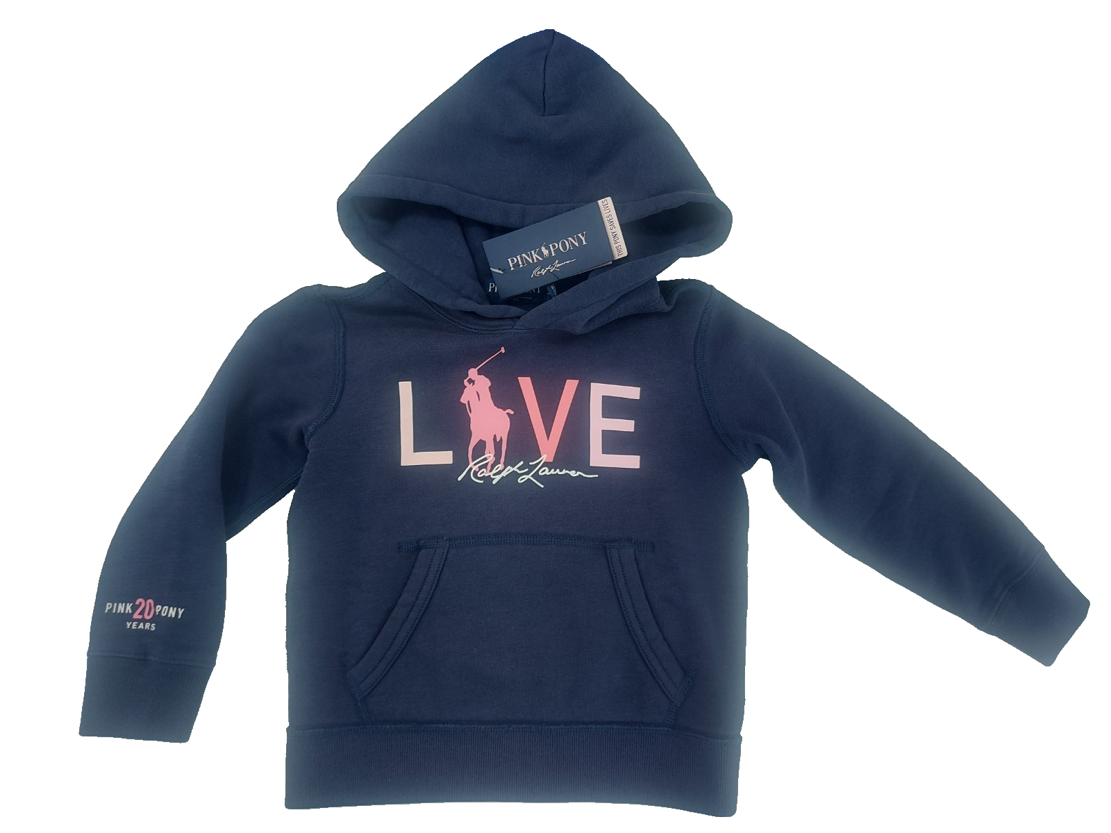 RALPH LAUREN Girls 20th PINK PONY Navy Hoodie 3 Years Pink Polo Player Nwt