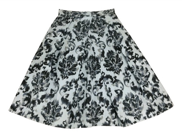 Mix Skirt Blue Size 8 Grey Floral Pleated Midi Pockets Business Casual