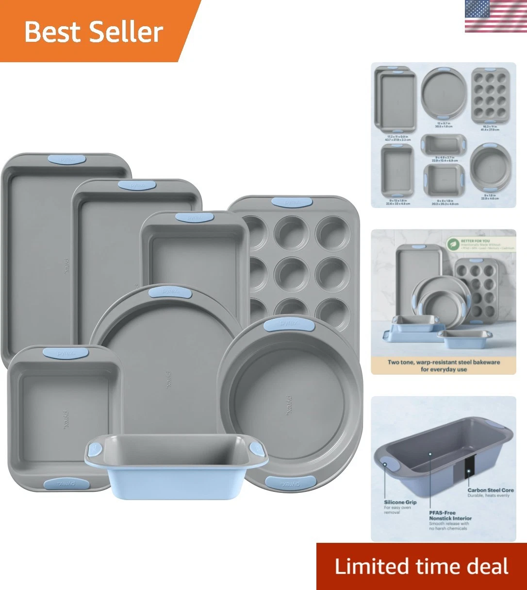 8-Piece Metal Bakeware Set, Lightweight Stainless Steel Baking Trays with Hea...