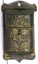 1921 HANGING U. S. MAILBOX CAST IRON BANK FIGURAL STILL BANK By A. C. WILLIAMS