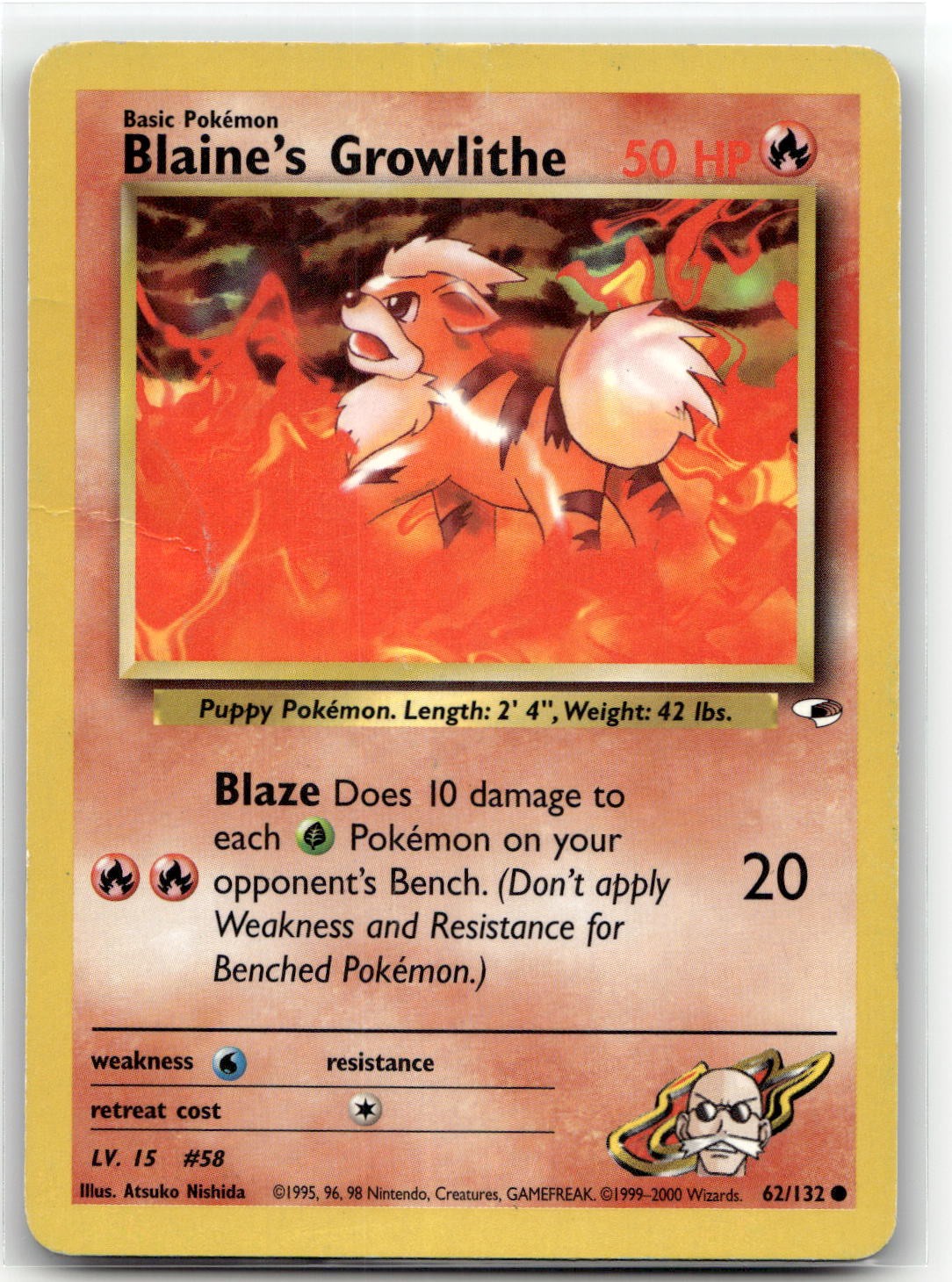Blaine's Growlithe 62/132 Common Gym Heroes Pokemon Unlimited HP