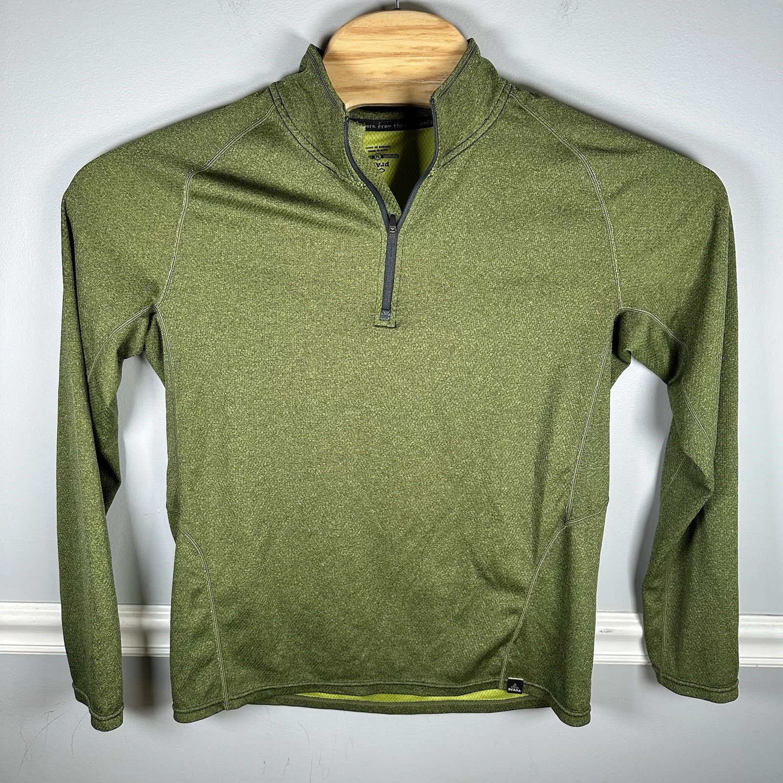 Prana Orion 1/4 Quarter Zip Shirt Medium Green Performance Tech Running Light