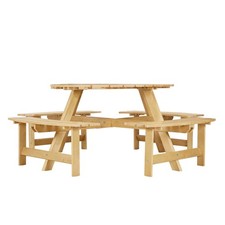 Outdoor picnic table with 4 built-in benches, umbrella holes, table and benches
