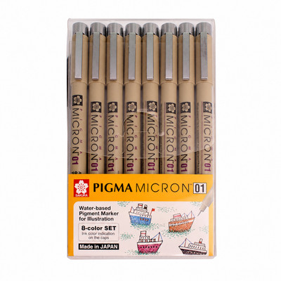 Sakura Pigma Micron Fineliners Pen 0.25Mm Assorted Color 8 Pens(01-Assort Color)