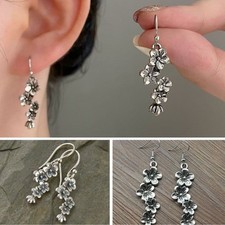 925 Silver Floral Dangle Earrings Flower Long Drop Earring fashion Gift Women