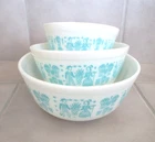3 Vintage Pyrex Amish Butterprint Turquoise Mixing Bowls 401 402 403 Set of 3