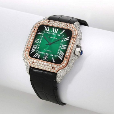 NEW 3.25TCW Natural Diamond Cartier Santos Large 40mm Pave Roman