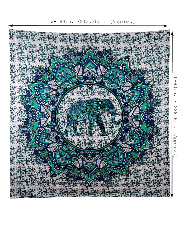 Tapiz Mandala Elefante Verde Turquesa Bohemio Colgante de Pared Grande 90x84 i... Foto 3 de 4