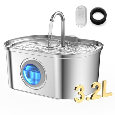 Cat Water Fountain Stainless Steel with Level NO, White