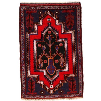 Handmade Balochi Rug Wool Oriental Carpet 4.1x2.8 ft