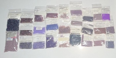 11/0 Round Seed Beads Purple Lot Assortment 26 pouches - Approx. 300 grams.