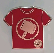2024 Disney DLR Marvel T-Shirt Red Thor Hammer Hidden Mickey Cast Trading Pin