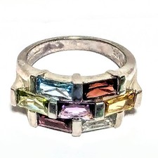 Multi Gemstone Citrine Garnet Amethyst Peridot Sterling Silver 925 Ring Size 6
