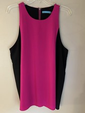ALICE + OLIVIA~LARGE~PINK -BLACK COLORBLOCK SLEEVELESS LINED SUMMER TUNIC TOP~L