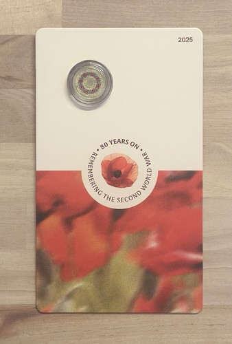 2025 Poppy Wreath 80th Anniversary WWII 'C' Mintmark $2 Coloured Coin in Card