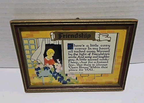 Buzza Motto Friendship 1925 Framed Art Litho 6.5 x 4.5" - Picture 3 of 12