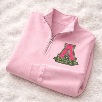 Alpha Kappa Alpha Embroidered Quarter Zip Swearshirt, Custom Cuff Embroidery