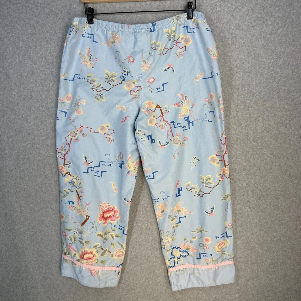 Natori Women's Sleepwear Pants Large Blue Floral Cotton Loungewear Drawstring - Image 2 of 4