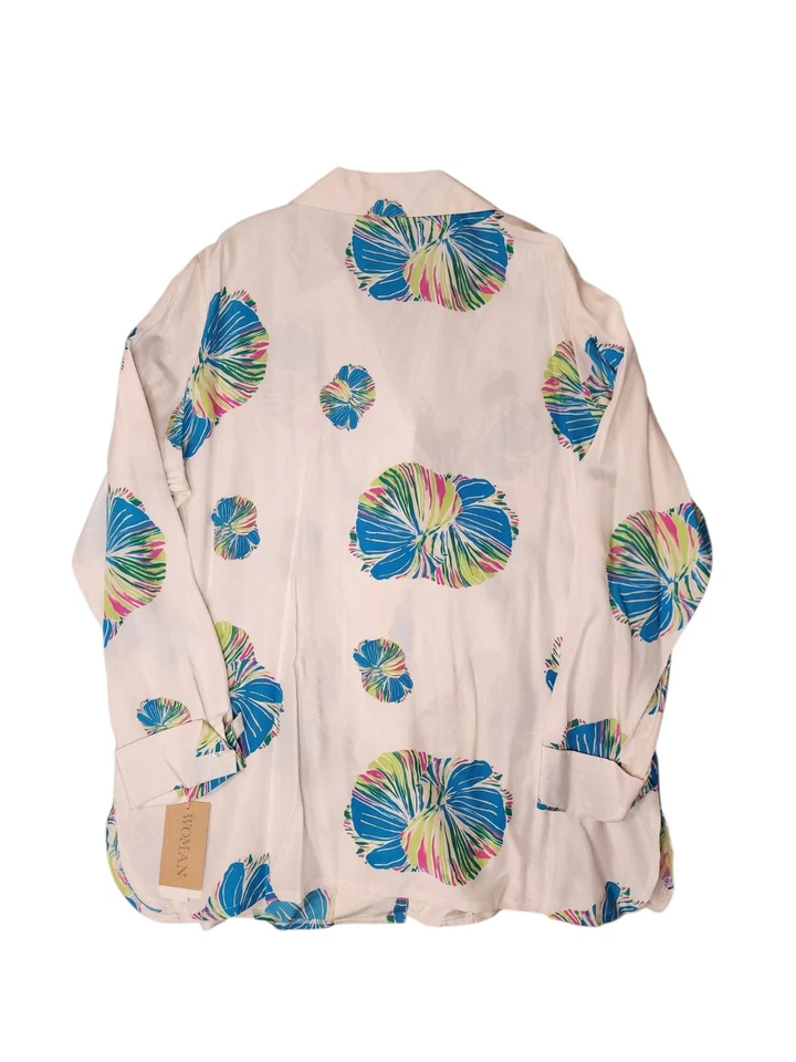 Blusa de Seda David Emanuel Coleccionables 22W Blanca Estampado Floral Botón Frontal Camisa Foto 2 de 4