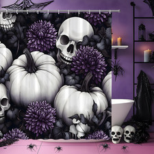 Gothic Pumpkin Skull Shower Curtain, Dark Purple 70" W X 70" L Halloween Dahli