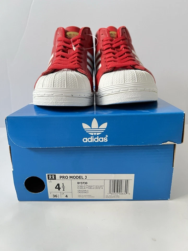 Kids Adidas Red And White Leather Sneakers — 第 3/4 张图片