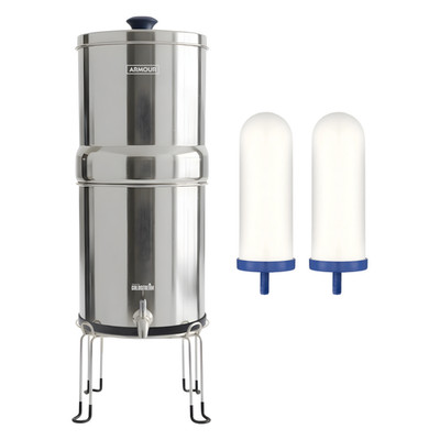 ARMOUR Gravity Water Filter System   Countertop Filter with 2 FTO Plus + Stand