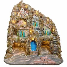 Presepe Napoletano artigianale con luci mulino a vento e cascata 60x57x47 cm