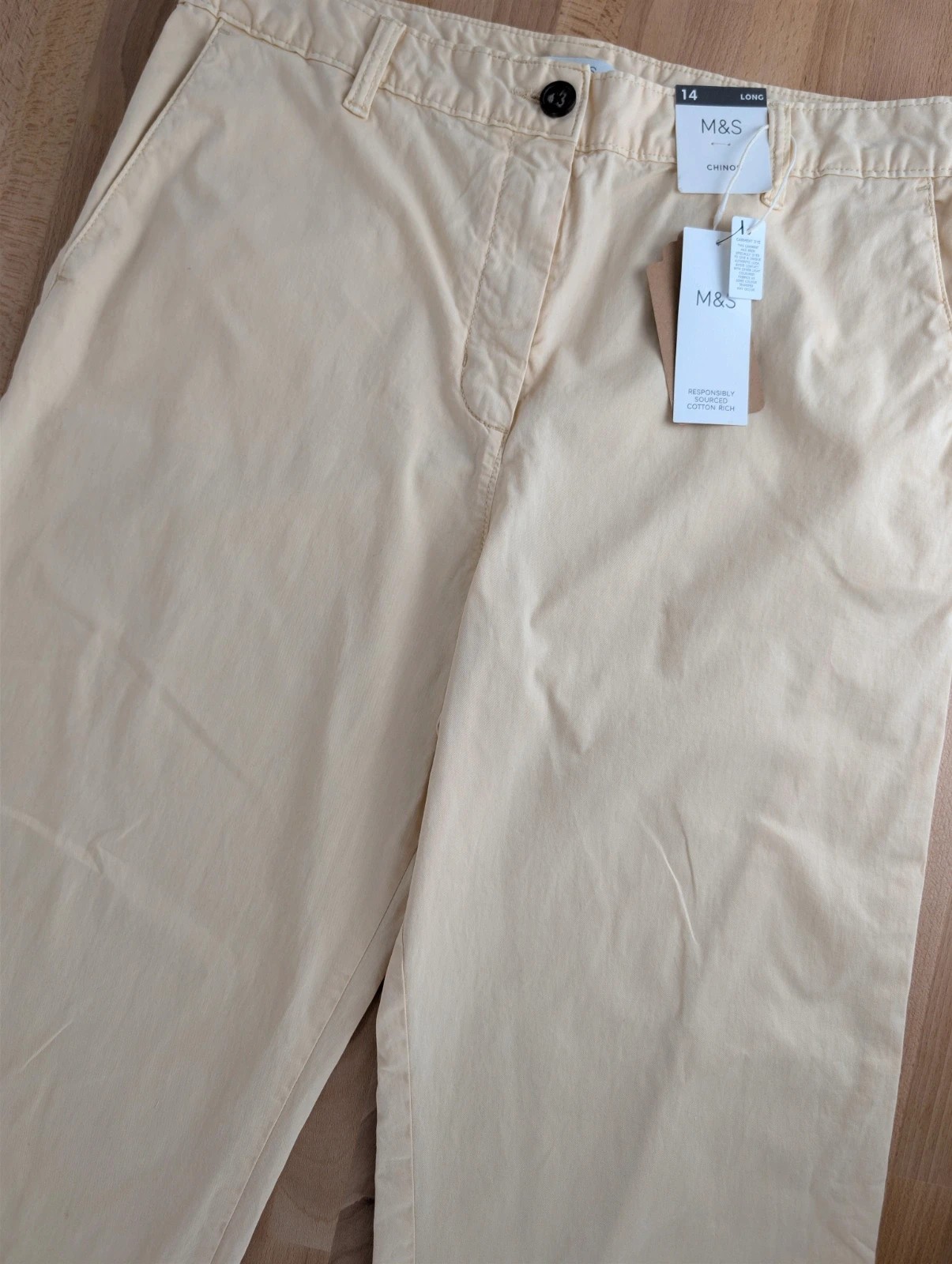 Women's Marks & Spencer chinos yellow wide long leg. Size 14. DN3993