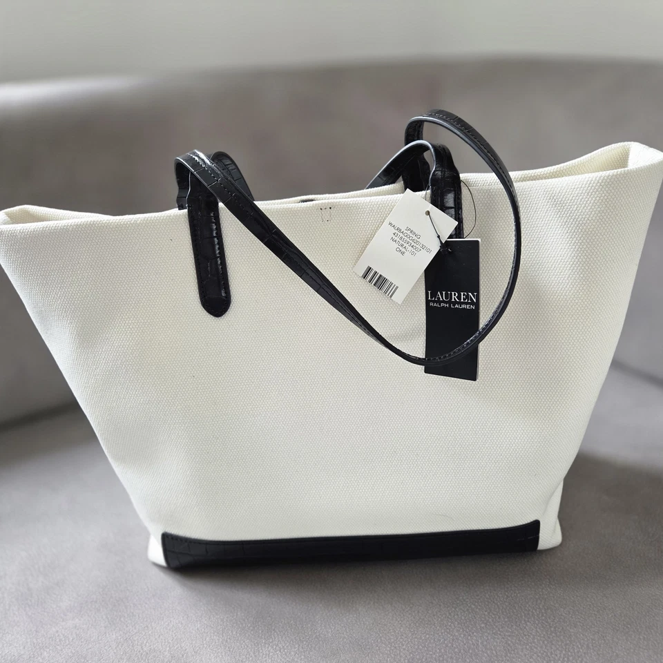 Ralph Lauren White Canvas Goldie Tote Bag  - Image 2 of 4