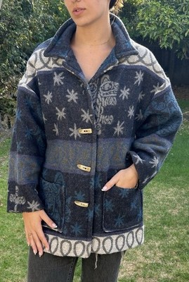 Vtg Rampage Blanket Coat Antler Buttons Southwest Wool Blend Aztec Images